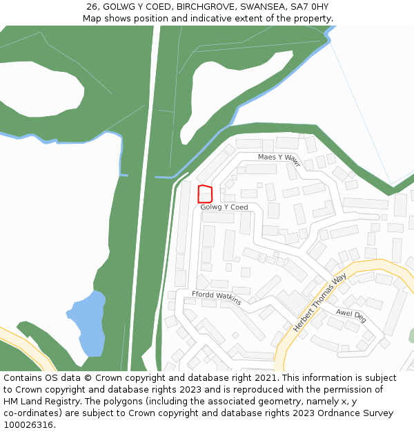 26, GOLWG Y COED, BIRCHGROVE, SWANSEA, SA7 0HY: Location map and indicative extent of plot