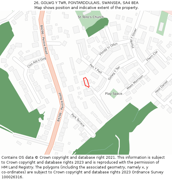 26, GOLWG Y TWR, PONTARDDULAIS, SWANSEA, SA4 8EA: Location map and indicative extent of plot