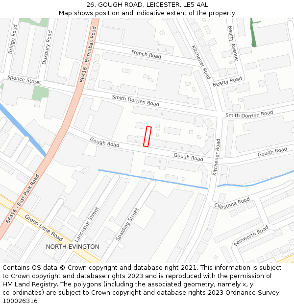 26, GOUGH ROAD, LEICESTER, LE5 4AL: Location map and indicative extent of plot