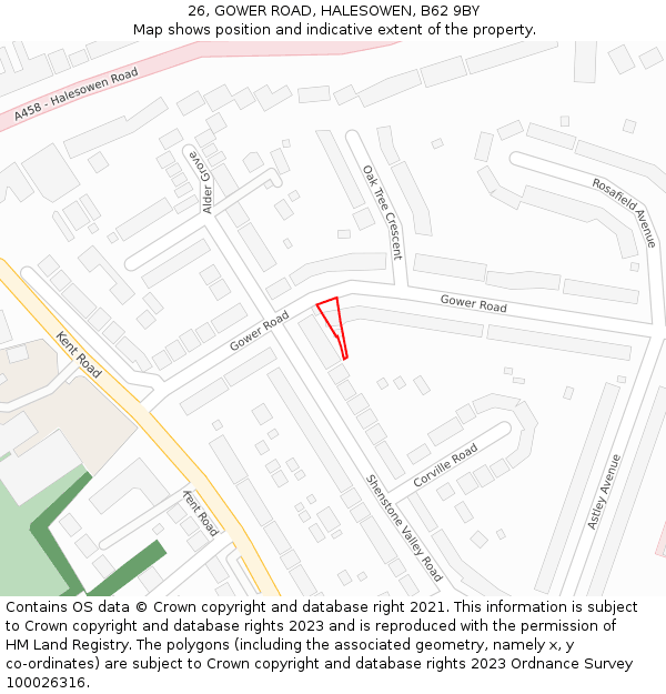 26, GOWER ROAD, HALESOWEN, B62 9BY: Location map and indicative extent of plot