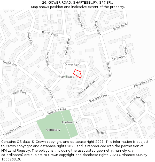 26, GOWER ROAD, SHAFTESBURY, SP7 8RU: Location map and indicative extent of plot