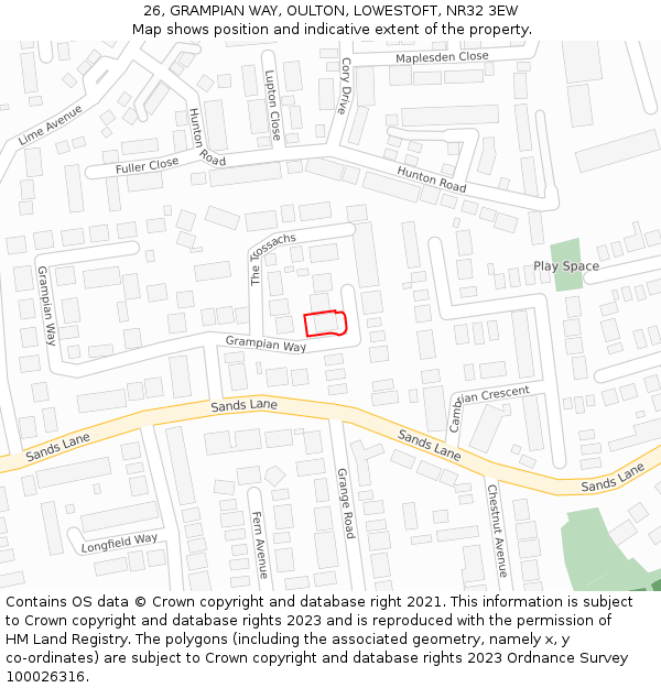 26, GRAMPIAN WAY, OULTON, LOWESTOFT, NR32 3EW: Location map and indicative extent of plot