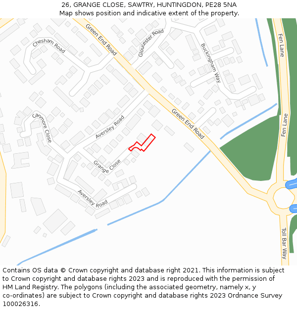 26, GRANGE CLOSE, SAWTRY, HUNTINGDON, PE28 5NA: Location map and indicative extent of plot