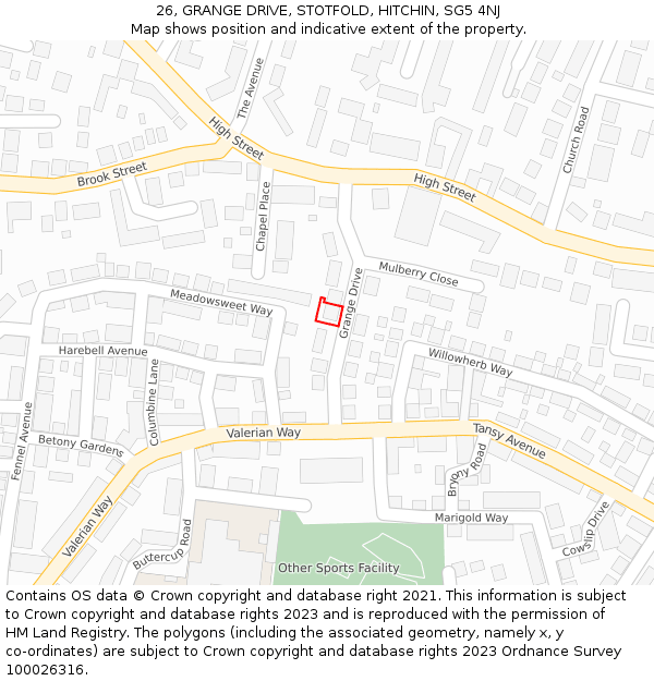 26, GRANGE DRIVE, STOTFOLD, HITCHIN, SG5 4NJ: Location map and indicative extent of plot