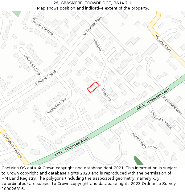 26, GRASMERE, TROWBRIDGE, BA14 7LL: Location map and indicative extent of plot