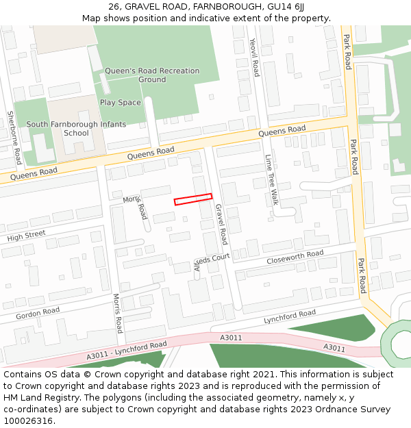 26, GRAVEL ROAD, FARNBOROUGH, GU14 6JJ: Location map and indicative extent of plot