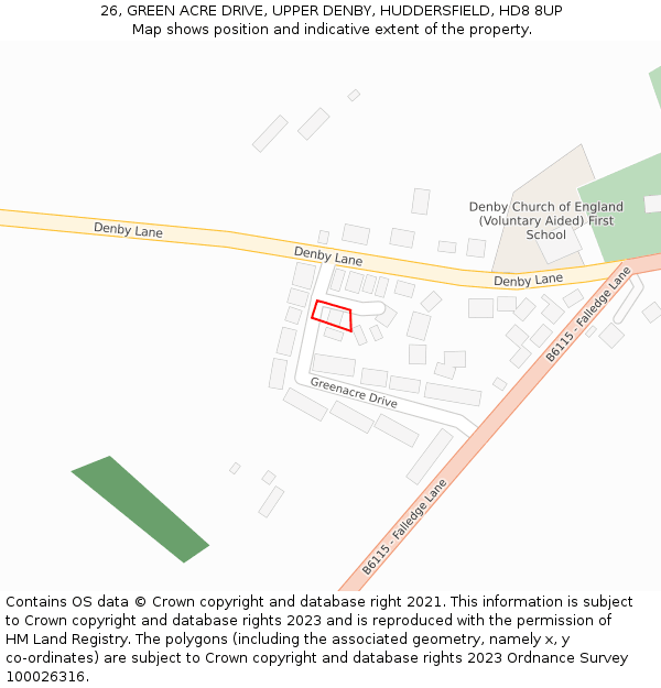 26, GREEN ACRE DRIVE, UPPER DENBY, HUDDERSFIELD, HD8 8UP: Location map and indicative extent of plot