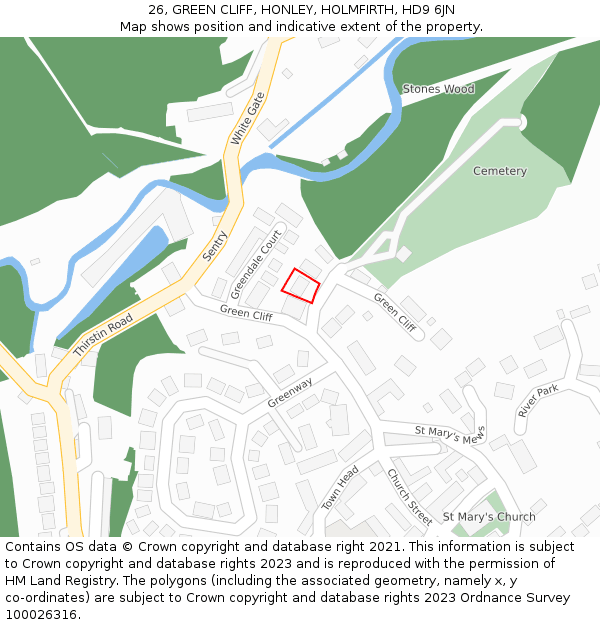 26, GREEN CLIFF, HONLEY, HOLMFIRTH, HD9 6JN: Location map and indicative extent of plot