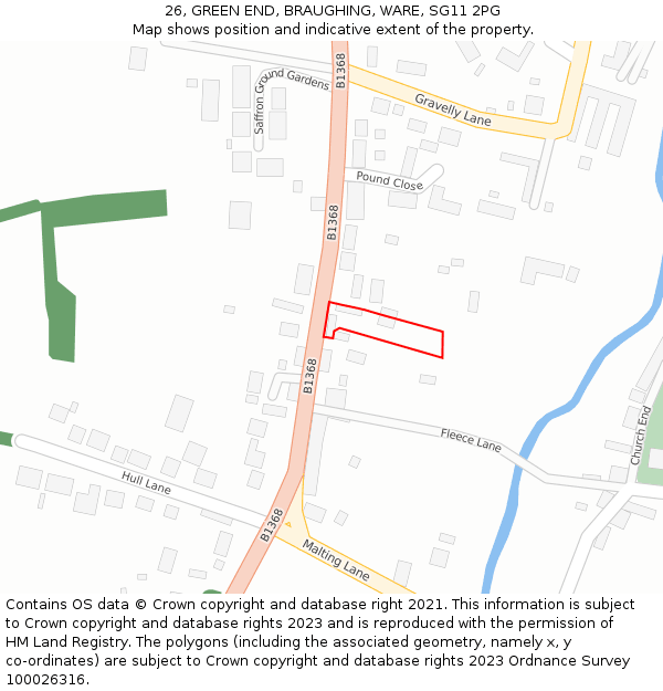 26, GREEN END, BRAUGHING, WARE, SG11 2PG: Location map and indicative extent of plot