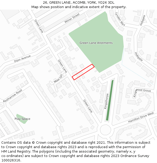 26, GREEN LANE, ACOMB, YORK, YO24 3DL: Location map and indicative extent of plot