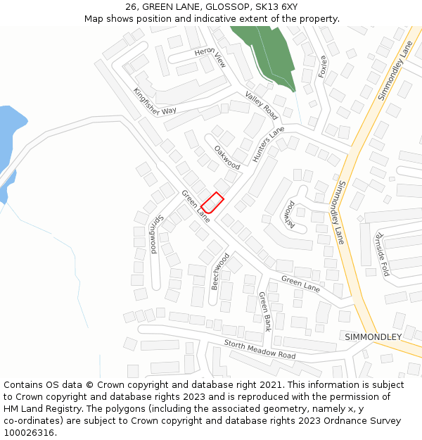 26, GREEN LANE, GLOSSOP, SK13 6XY: Location map and indicative extent of plot