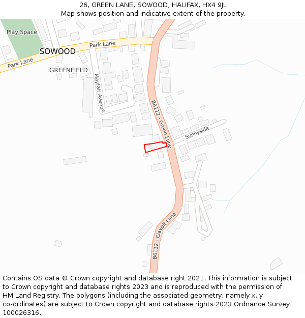 26, GREEN LANE, SOWOOD, HALIFAX, HX4 9JL: Location map and indicative extent of plot