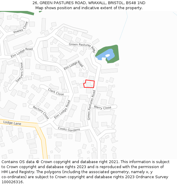 26, GREEN PASTURES ROAD, WRAXALL, BRISTOL, BS48 1ND: Location map and indicative extent of plot