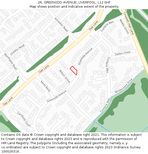 26, GREENODD AVENUE, LIVERPOOL, L12 0HF: Location map and indicative extent of plot