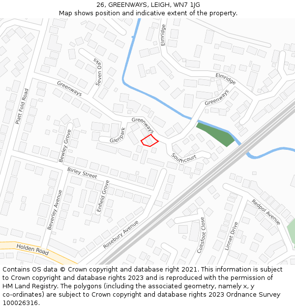 26, GREENWAYS, LEIGH, WN7 1JG: Location map and indicative extent of plot
