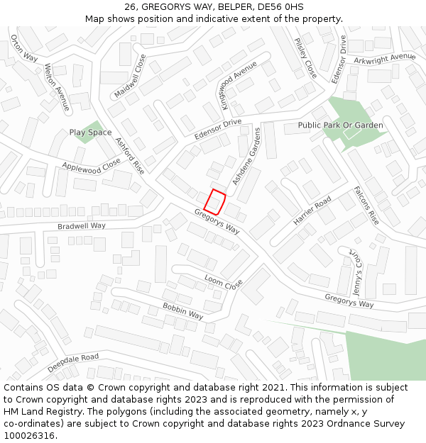 26, GREGORYS WAY, BELPER, DE56 0HS: Location map and indicative extent of plot