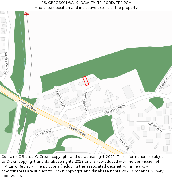 26, GREGSON WALK, DAWLEY, TELFORD, TF4 2GA: Location map and indicative extent of plot