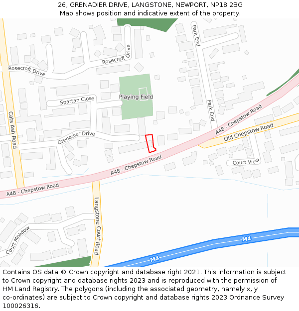 26, GRENADIER DRIVE, LANGSTONE, NEWPORT, NP18 2BG: Location map and indicative extent of plot