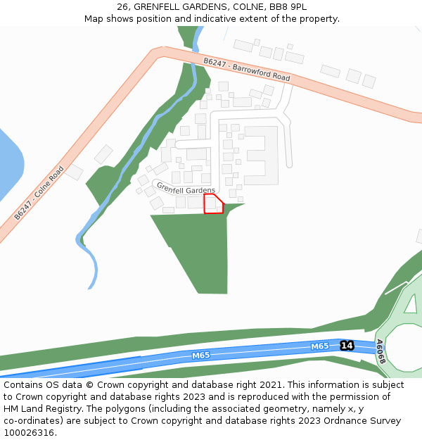 26, GRENFELL GARDENS, COLNE, BB8 9PL: Location map and indicative extent of plot