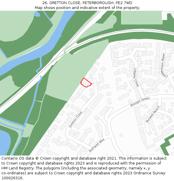 26, GRETTON CLOSE, PETERBOROUGH, PE2 7WD: Location map and indicative extent of plot