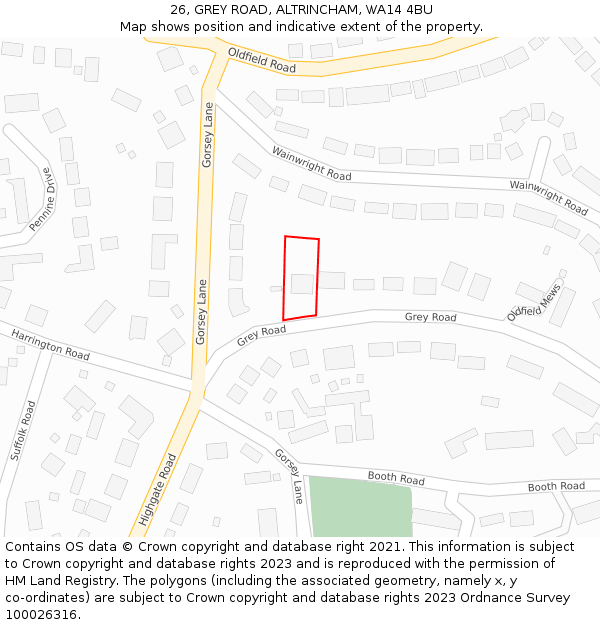 26, GREY ROAD, ALTRINCHAM, WA14 4BU: Location map and indicative extent of plot