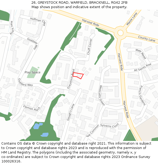 26, GREYSTOCK ROAD, WARFIELD, BRACKNELL, RG42 2FB: Location map and indicative extent of plot