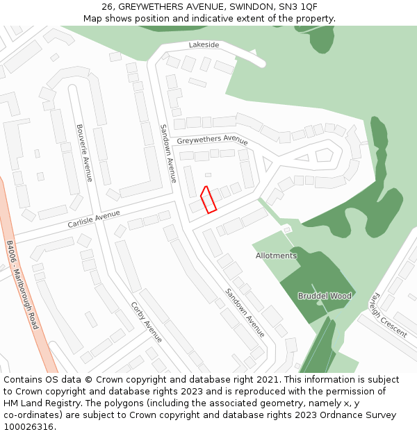 26, GREYWETHERS AVENUE, SWINDON, SN3 1QF: Location map and indicative extent of plot