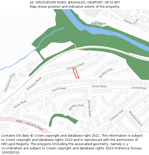 26, GROSVENOR ROAD, BASSALEG, NEWPORT, NP10 8PY: Location map and indicative extent of plot