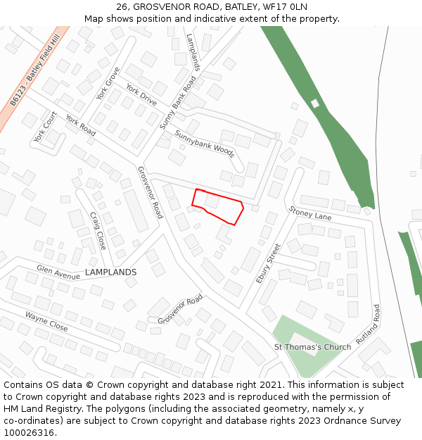 26, GROSVENOR ROAD, BATLEY, WF17 0LN: Location map and indicative extent of plot