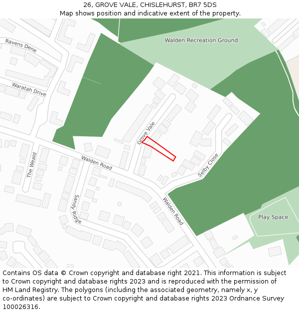 26, GROVE VALE, CHISLEHURST, BR7 5DS: Location map and indicative extent of plot