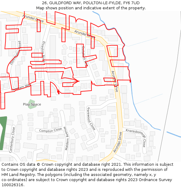 26, GUILDFORD WAY, POULTON-LE-FYLDE, FY6 7UD: Location map and indicative extent of plot