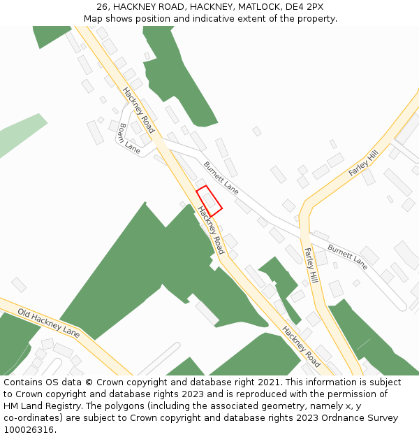 26, HACKNEY ROAD, HACKNEY, MATLOCK, DE4 2PX: Location map and indicative extent of plot