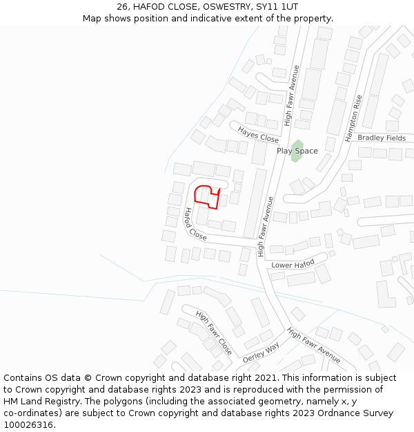 26, HAFOD CLOSE, OSWESTRY, SY11 1UT: Location map and indicative extent of plot