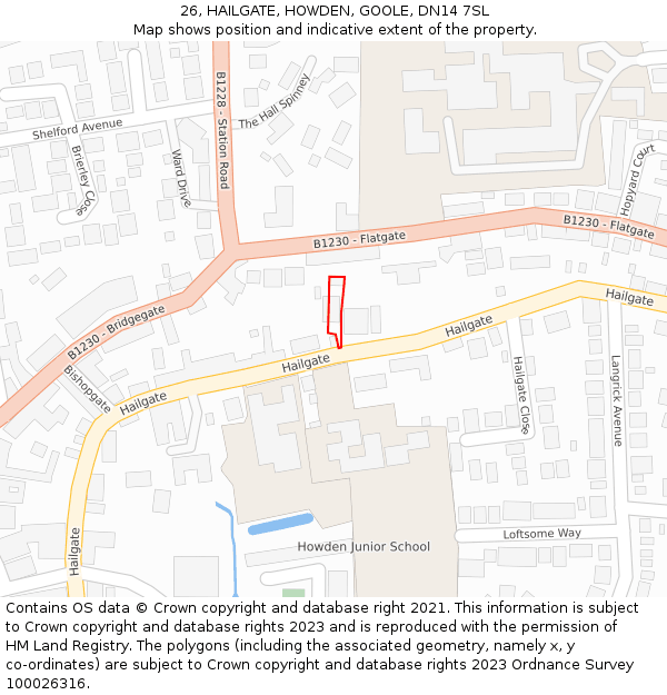 26, HAILGATE, HOWDEN, GOOLE, DN14 7SL: Location map and indicative extent of plot