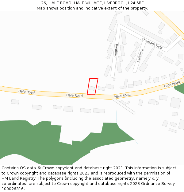 26, HALE ROAD, HALE VILLAGE, LIVERPOOL, L24 5RE: Location map and indicative extent of plot