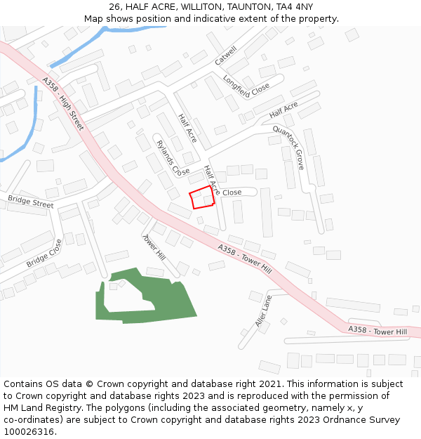 26, HALF ACRE, WILLITON, TAUNTON, TA4 4NY: Location map and indicative extent of plot