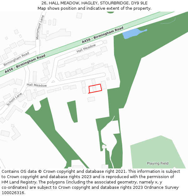 26, HALL MEADOW, HAGLEY, STOURBRIDGE, DY9 9LE: Location map and indicative extent of plot