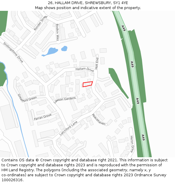 26, HALLAM DRIVE, SHREWSBURY, SY1 4YE: Location map and indicative extent of plot