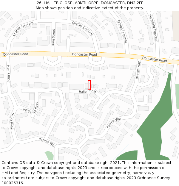 26, HALLER CLOSE, ARMTHORPE, DONCASTER, DN3 2FF: Location map and indicative extent of plot