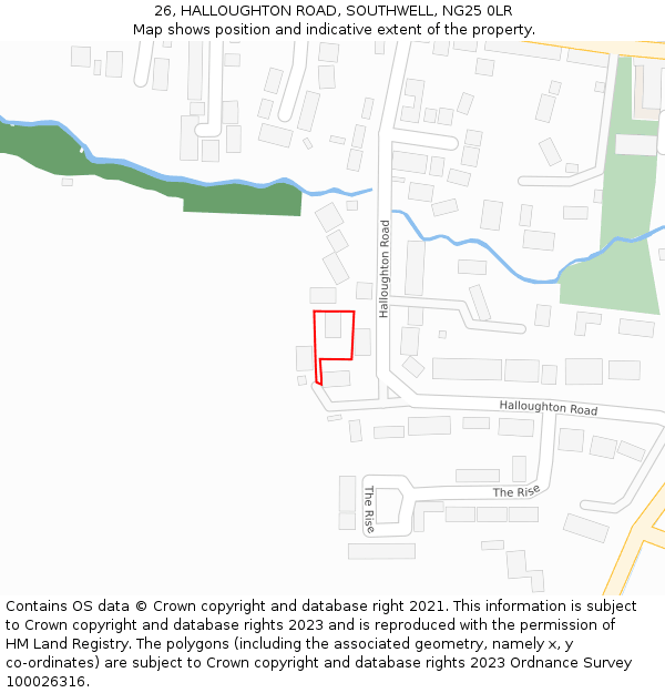 26, HALLOUGHTON ROAD, SOUTHWELL, NG25 0LR: Location map and indicative extent of plot