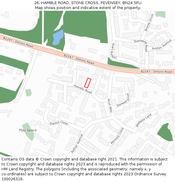 26, HAMBLE ROAD, STONE CROSS, PEVENSEY, BN24 5PU: Location map and indicative extent of plot