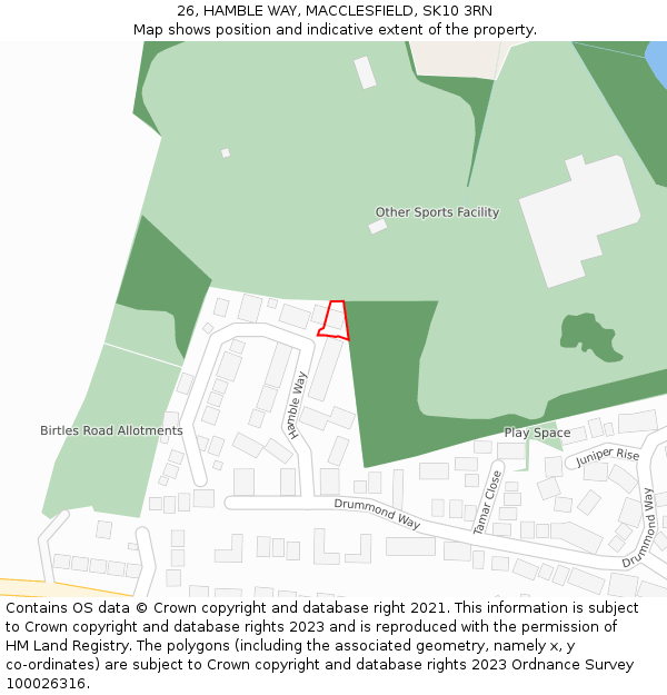 26, HAMBLE WAY, MACCLESFIELD, SK10 3RN: Location map and indicative extent of plot