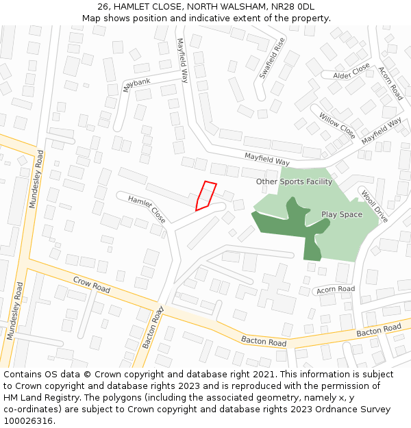 26, HAMLET CLOSE, NORTH WALSHAM, NR28 0DL: Location map and indicative extent of plot