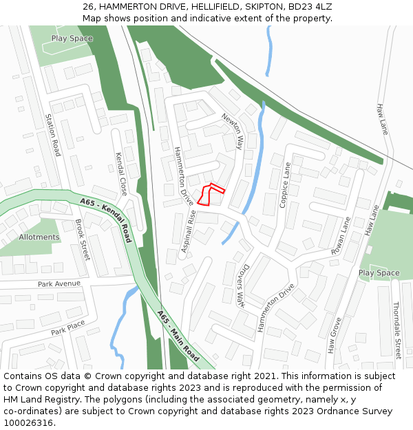 26, HAMMERTON DRIVE, HELLIFIELD, SKIPTON, BD23 4LZ: Location map and indicative extent of plot