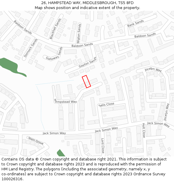 26, HAMPSTEAD WAY, MIDDLESBROUGH, TS5 8FD: Location map and indicative extent of plot