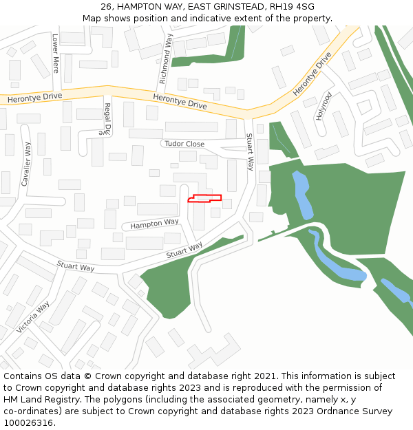 26, HAMPTON WAY, EAST GRINSTEAD, RH19 4SG: Location map and indicative extent of plot