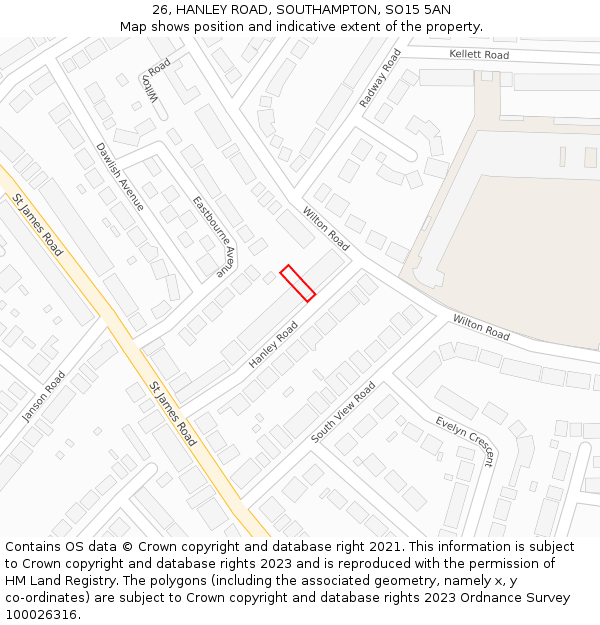 26, HANLEY ROAD, SOUTHAMPTON, SO15 5AN: Location map and indicative extent of plot