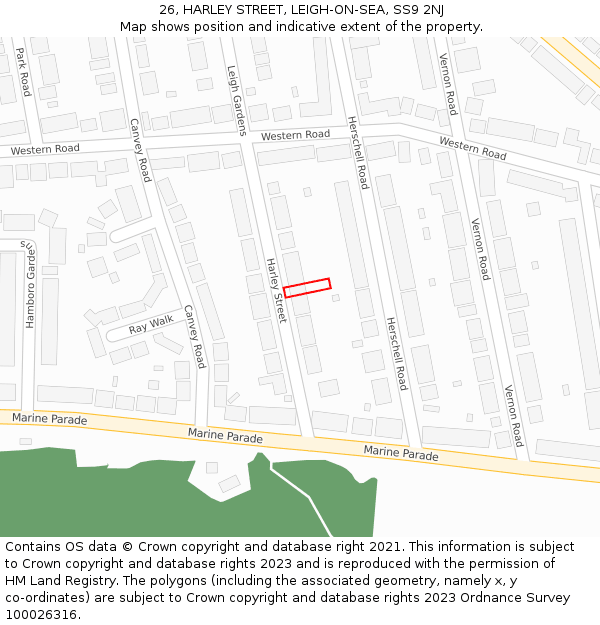 26, HARLEY STREET, LEIGH-ON-SEA, SS9 2NJ: Location map and indicative extent of plot