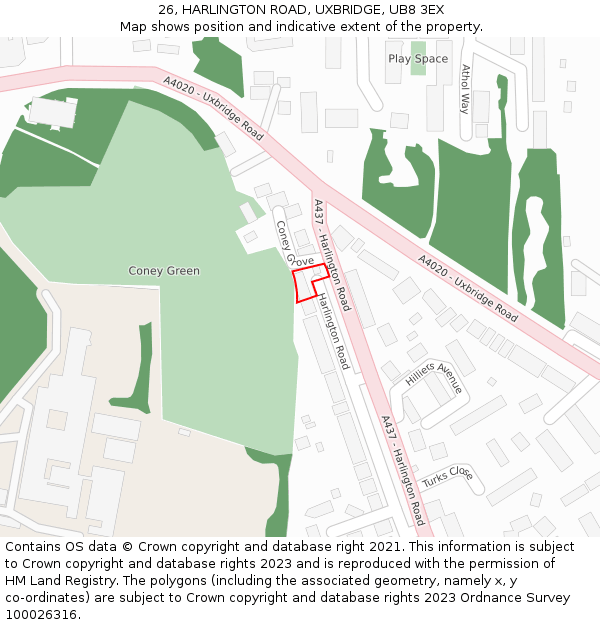 26, HARLINGTON ROAD, UXBRIDGE, UB8 3EX: Location map and indicative extent of plot