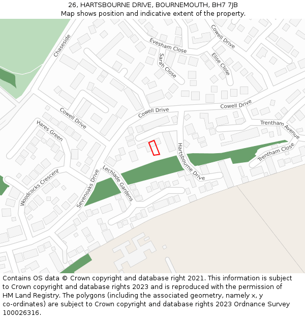 26, HARTSBOURNE DRIVE, BOURNEMOUTH, BH7 7JB: Location map and indicative extent of plot
